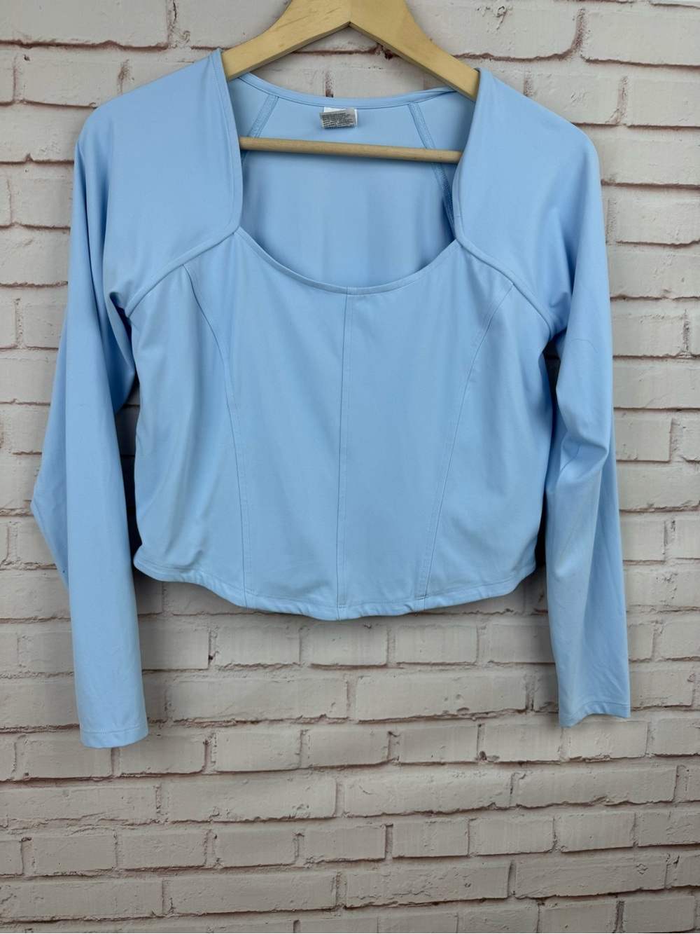 Light Blue Long Sleeve Scoop Neck‎ Crop Women's Top